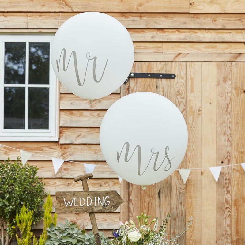 Ballong Hvite med tekst Mr and Mrs  90 cm, 2 stk 2