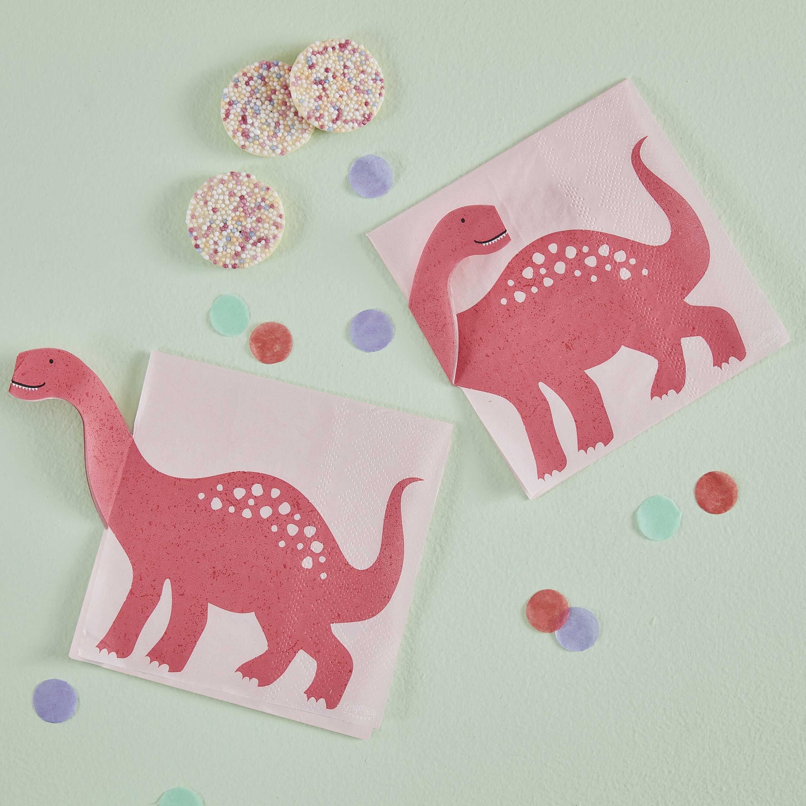 Servietter Dinosaur Rosa, 16,5 cm, 16 stk 2