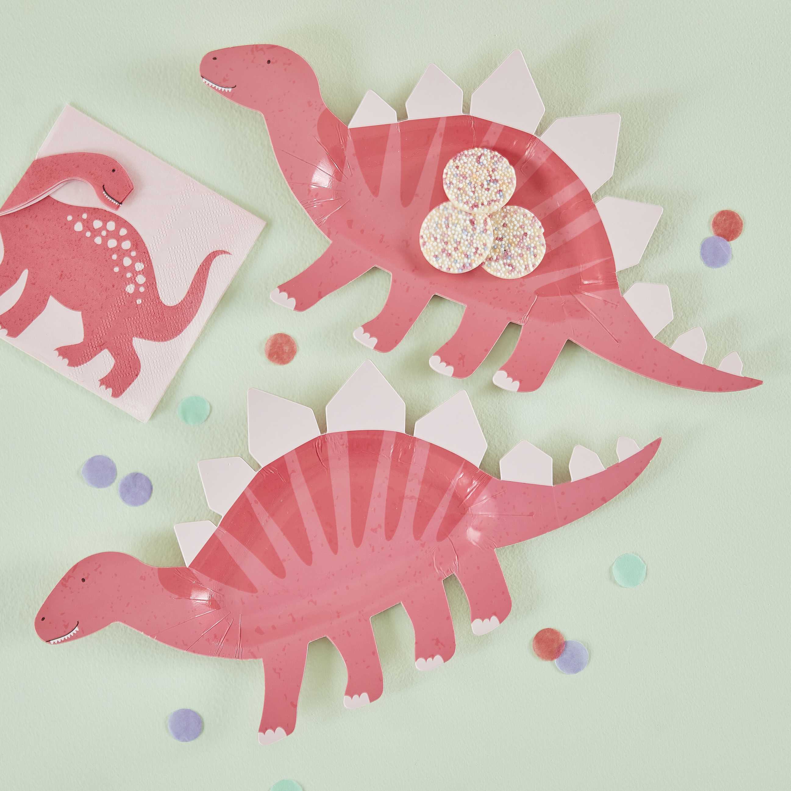 Papptallerken Dinosaur Rosa Shaped, 30x16 cm, 8 st 2