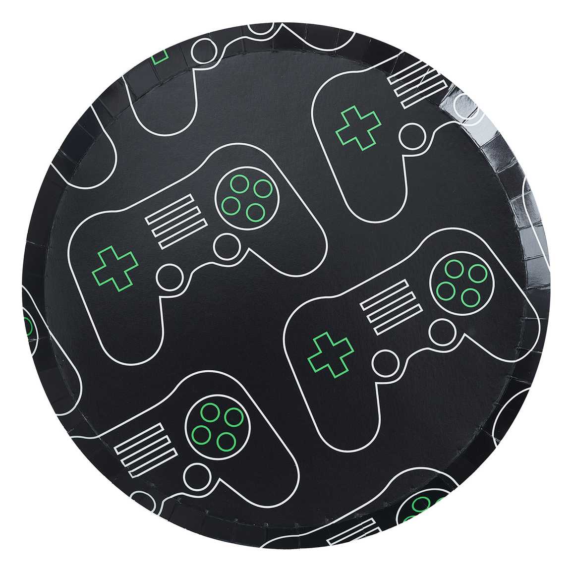 Papptallerken Game On Sort, 25 cm, 8 stk