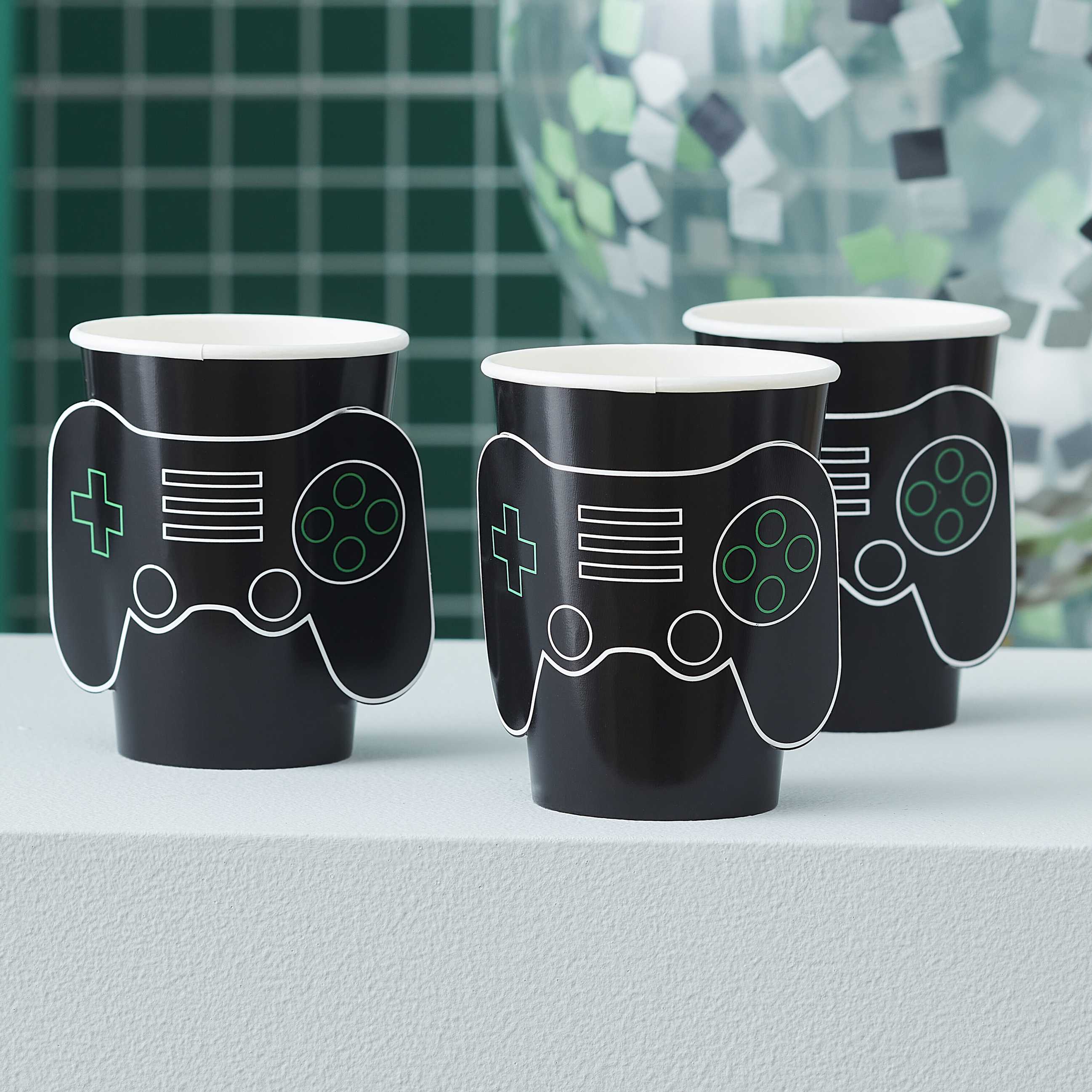 Drikkekrus i Papp Game On Controller Sort, 8 stk 2
