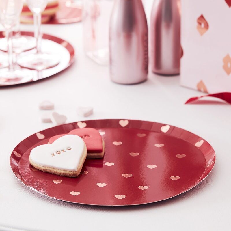 Papptallerken Valentine med Hjerter 24,5 cm, 8 stk