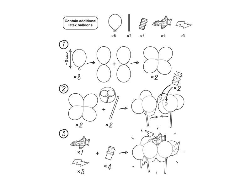 Kaketopper Ballonger med Fly set, 29 cm 7