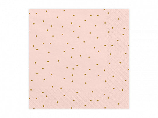 Servietter Rosa med Gull prikker 33x33cm, 20 stk