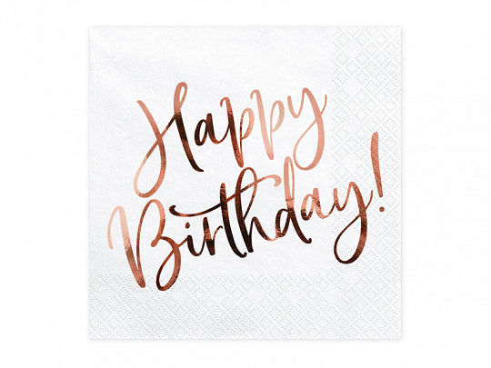 Servietter HappyBirthday Kobber 33x33cm, 20 stk