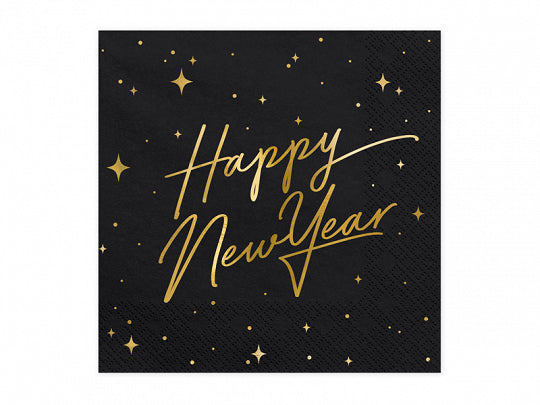 Servietter Happy NewYear Svart 33x33cm, 20 stk