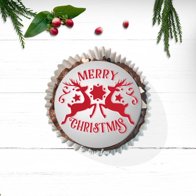 Stensil Cupcake Merry Christmas Reindeer