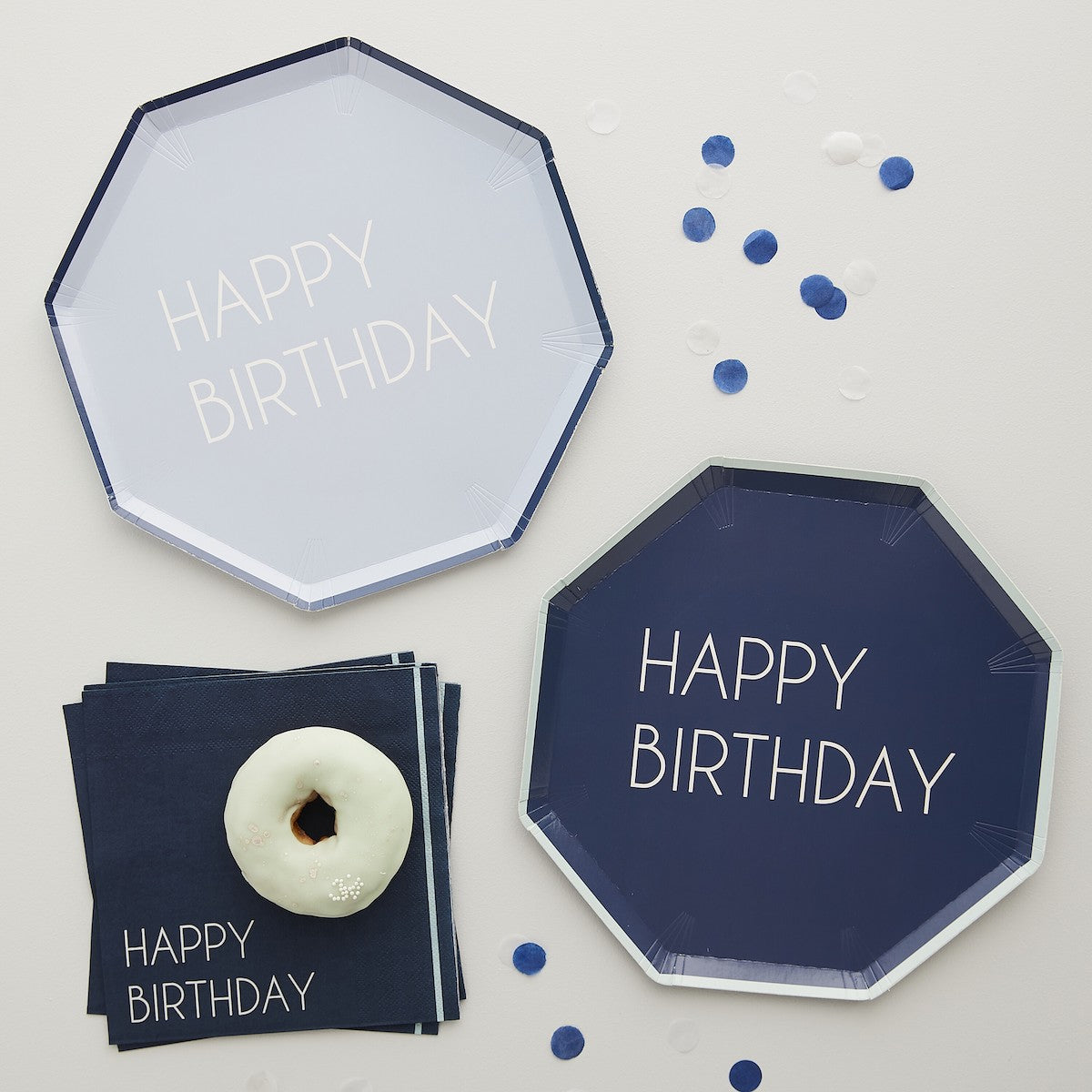 Papptallerken Navy, Blå Happy Birthday 8 stk 2