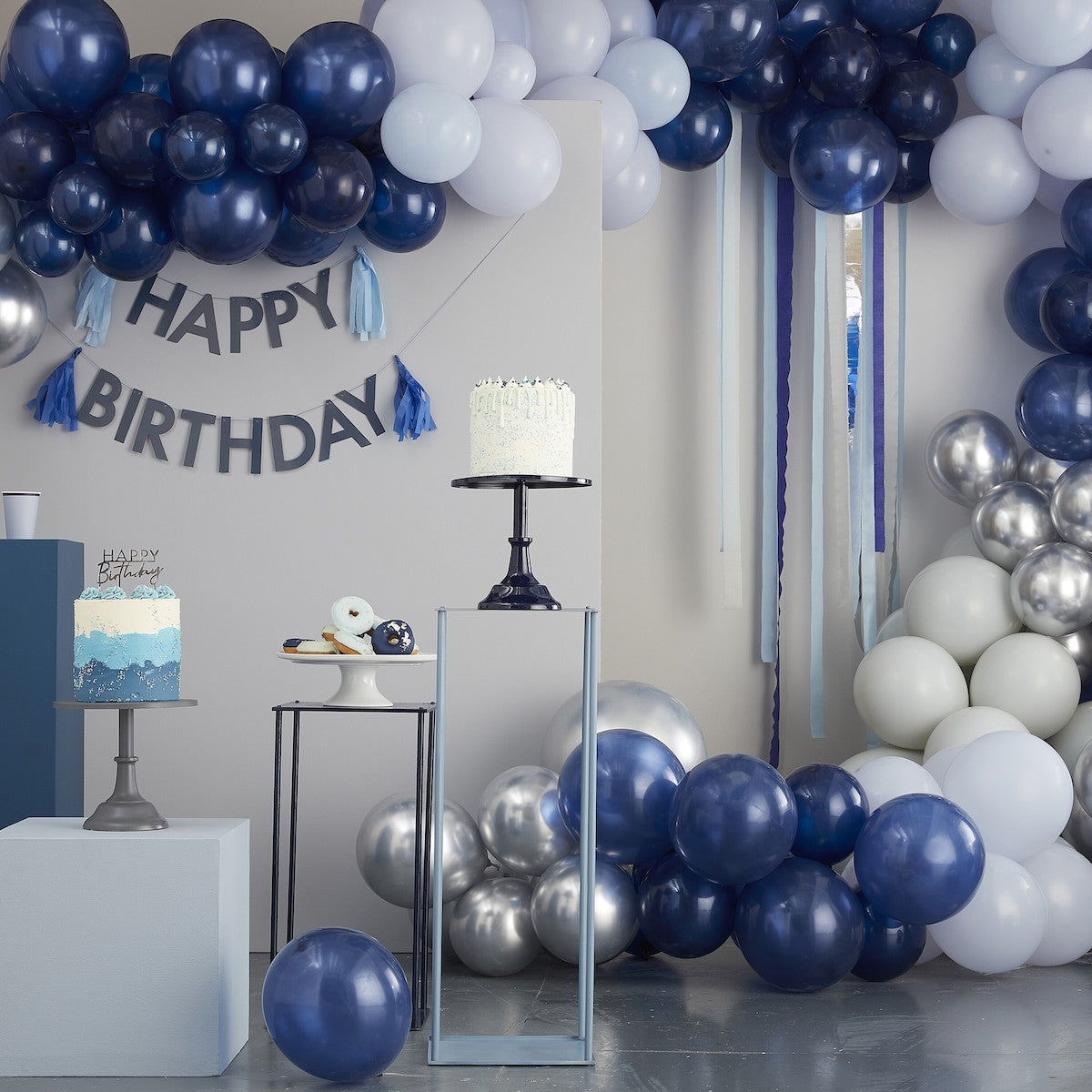 Papptallerken Navy, Blå Happy Birthday 8 stk 4