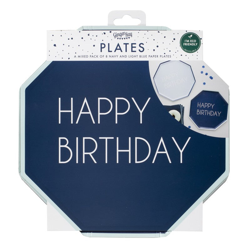 Papptallerken Navy, Blå Happy Birthday 8 stk 3