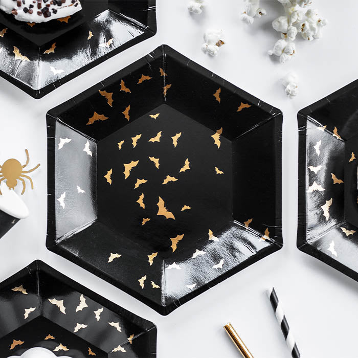 Papptallerken Svart m/Flaggemus 20cm, 6 pk 3