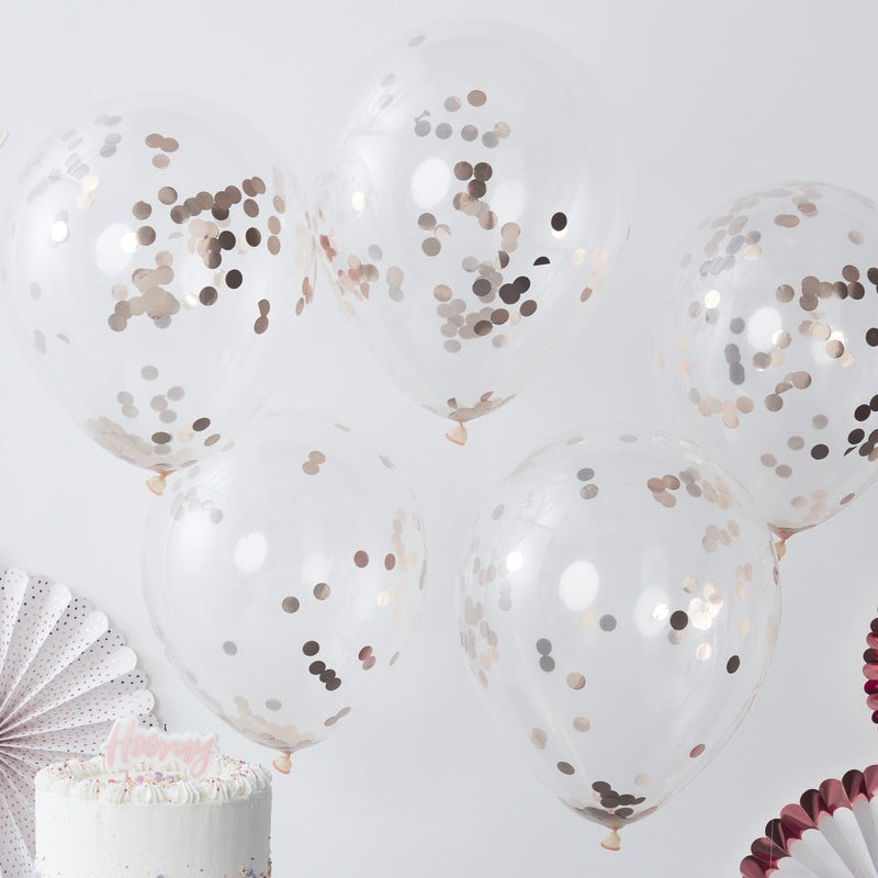 Ballong med Confetti i Rose Gold 30 cm, 5 stk 2