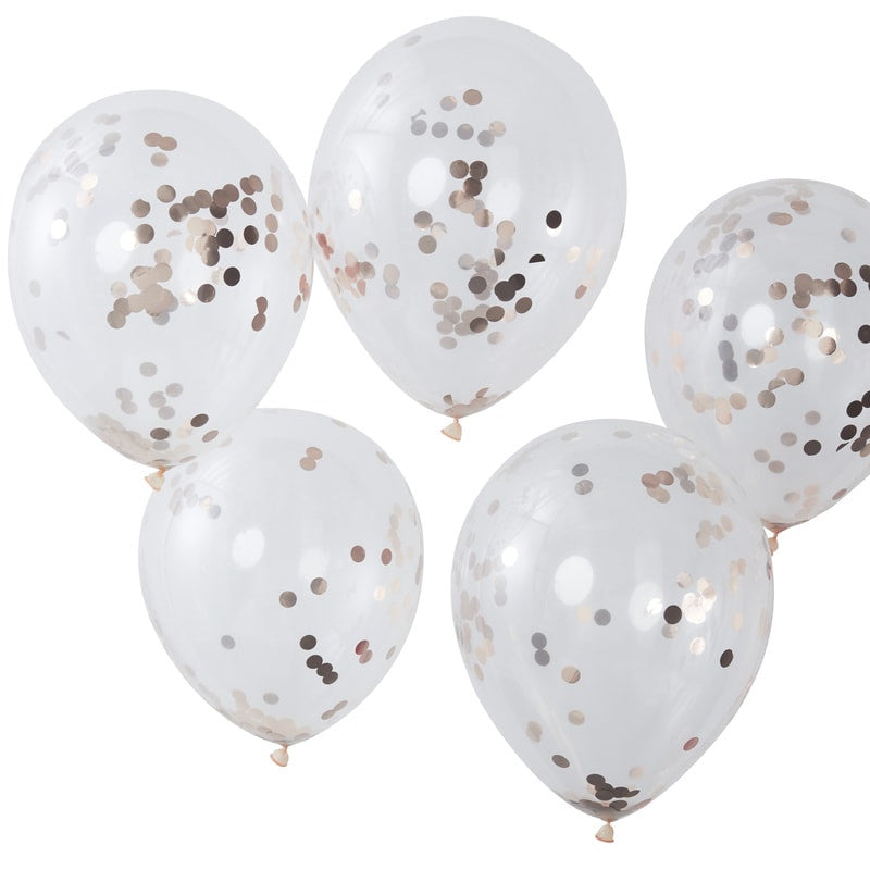 Ballong med Confetti i Rose Gold 30 cm, 5 stk