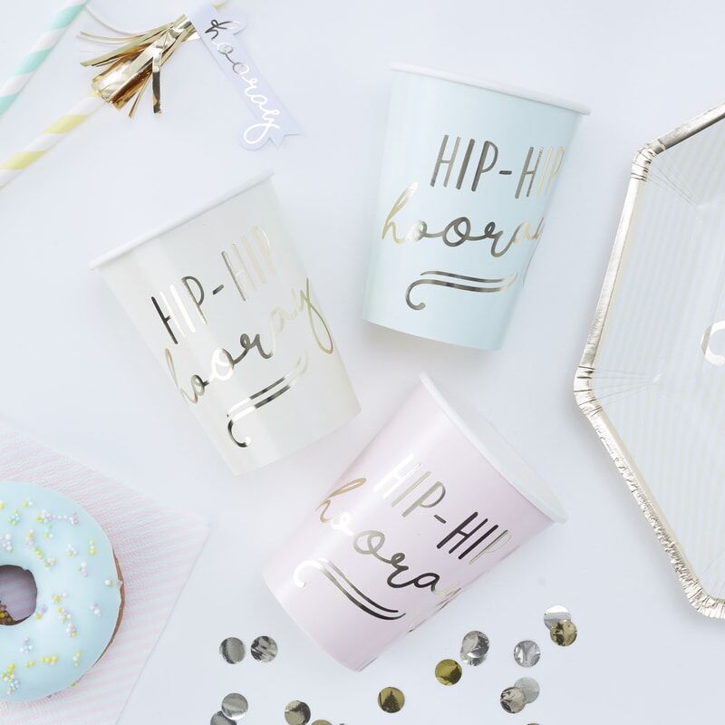 Drikkekrus i Papp, Hip Hip Hooray Pastel 8 stk 9 x