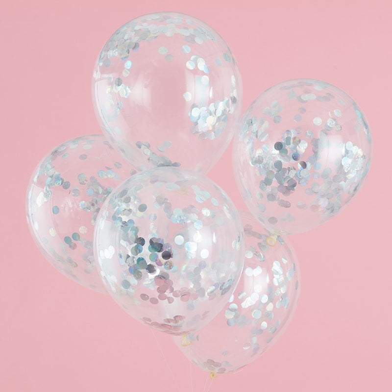 Ballong med Confetti Sølv 30 cm, 5 stk 2