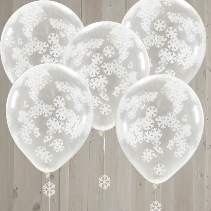 Ballonger med Confetti Snøkrystall 30 cm, 5 stk