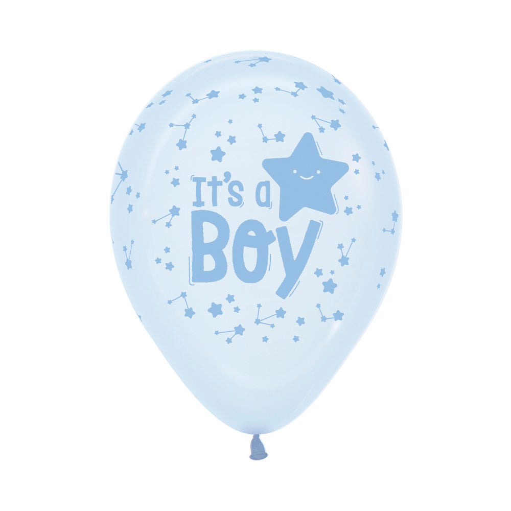 Ballonger Lyseblå Crystal, It´s A Boy 30cm, 12 PK