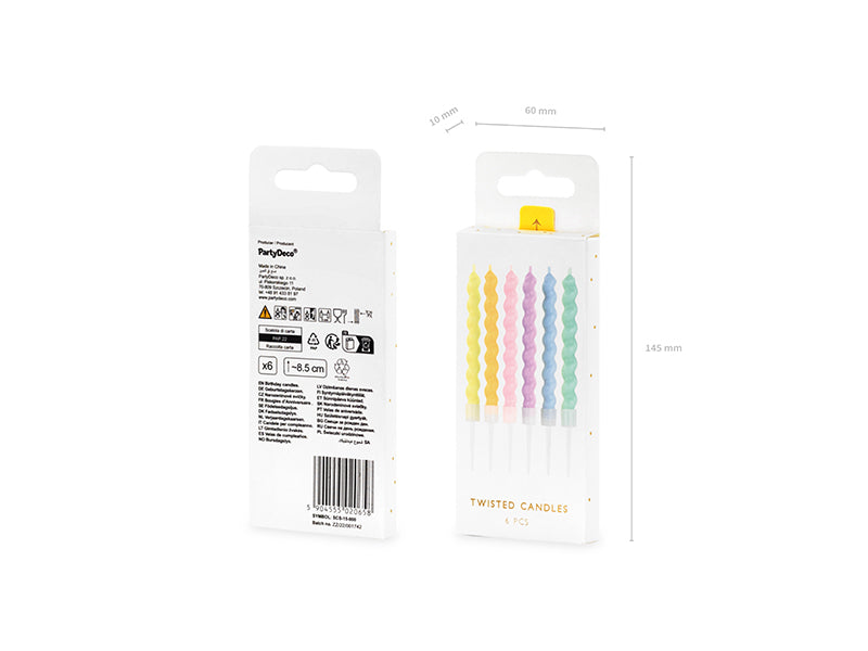Kakelys Twisted Pastel med holder 8,5cm, 6 stk 5