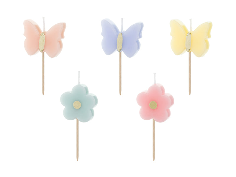 Kakelys Sommerfugl/Blomster på stick 3,5cm, 5stk