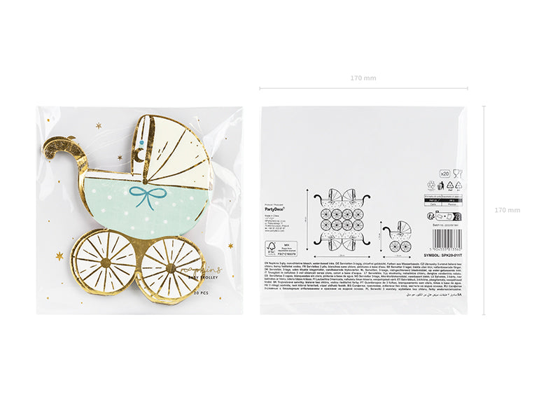 Serviett Babyvogn Lyseblå 14x15cm, 20 stk 3