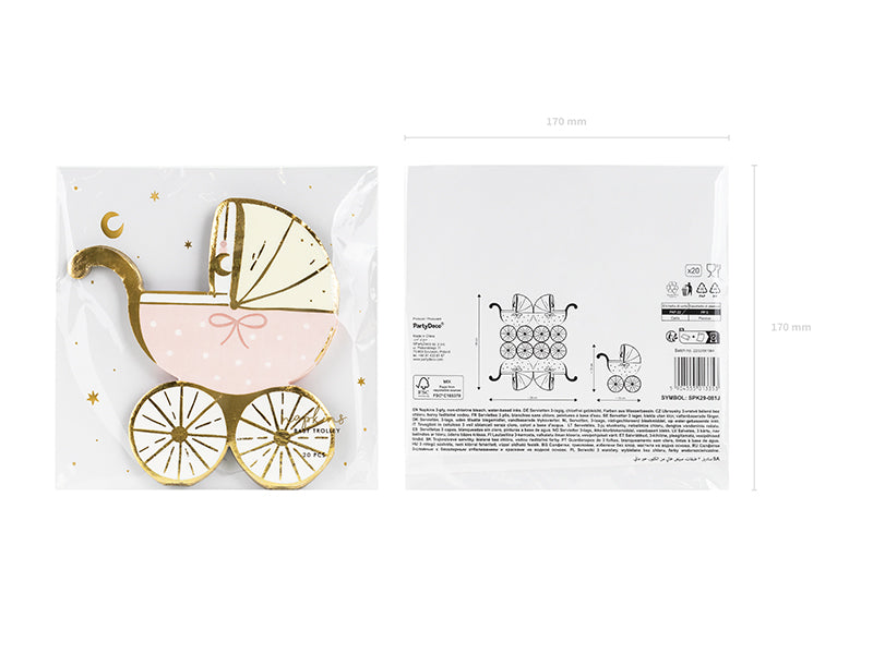 Serviett Babyvogn Rosa 14x15cm, 20 stk 4