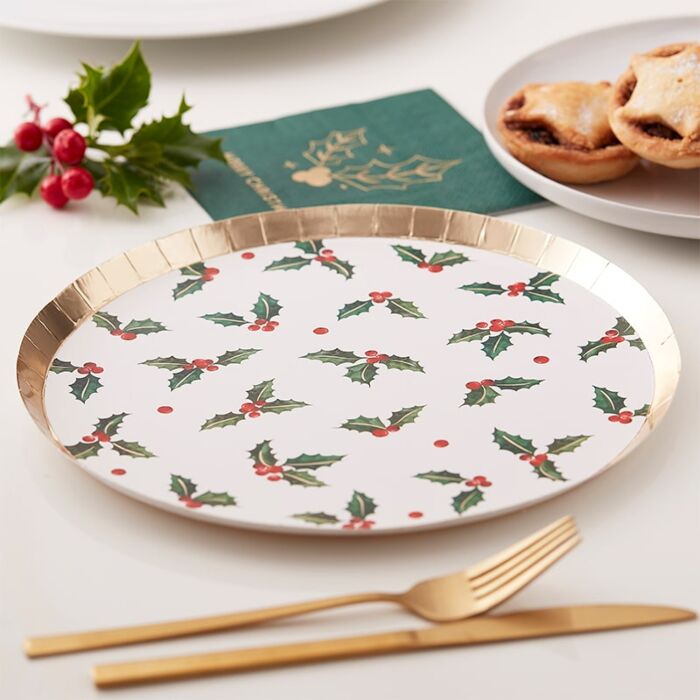 Papptallerken Holly Leaf 24 cm, 8 stk 2
