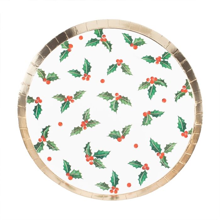 Papptallerken Holly Leaf 24 cm, 8 stk
