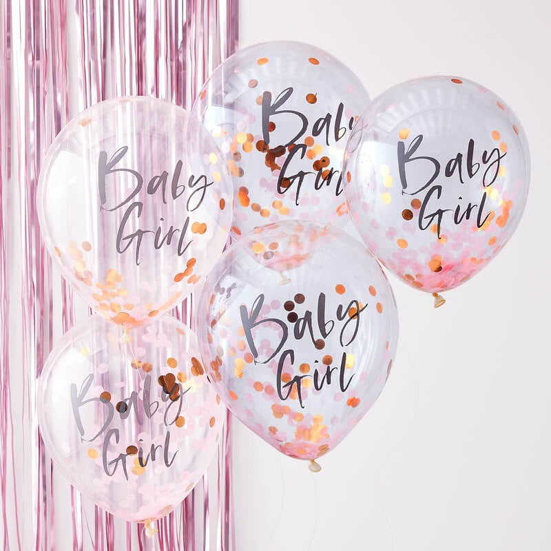 Ballong med Confetti i Baby Girl Rosa 30 cm, 5 stk 2