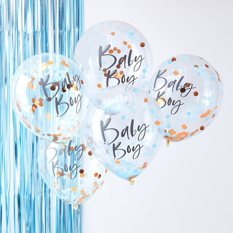 Ballong med Confetti i Baby Boy Blå 30 cm, 5 stk 2