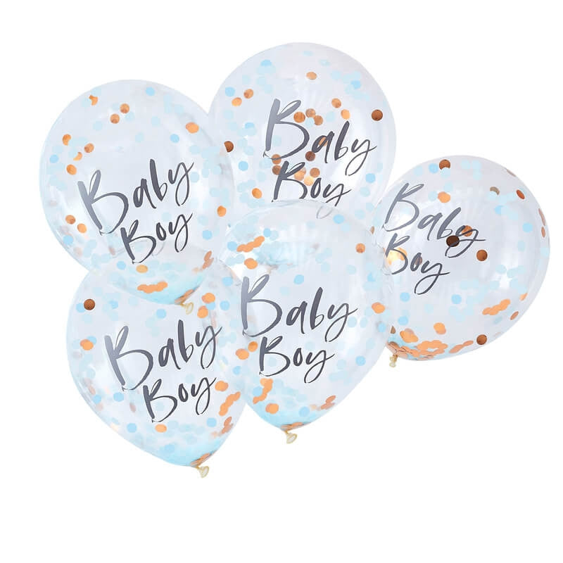 Ballong med Confetti i Baby Boy Blå 30 cm, 5 stk