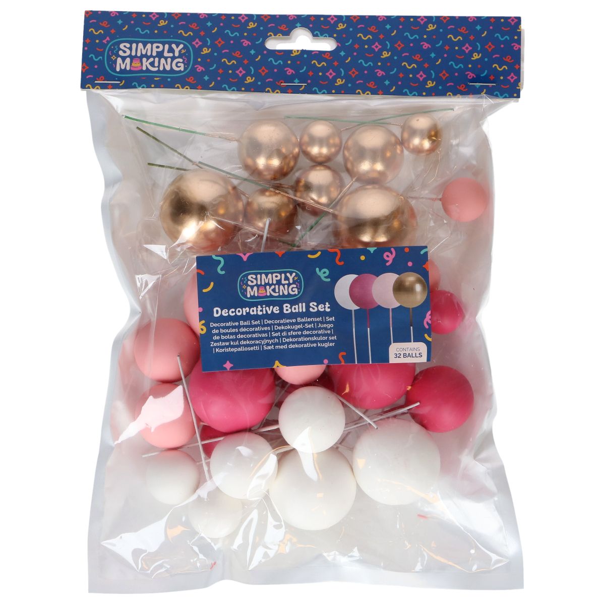 Dekorativt ballsett Mørk Rosa og gull 32pk