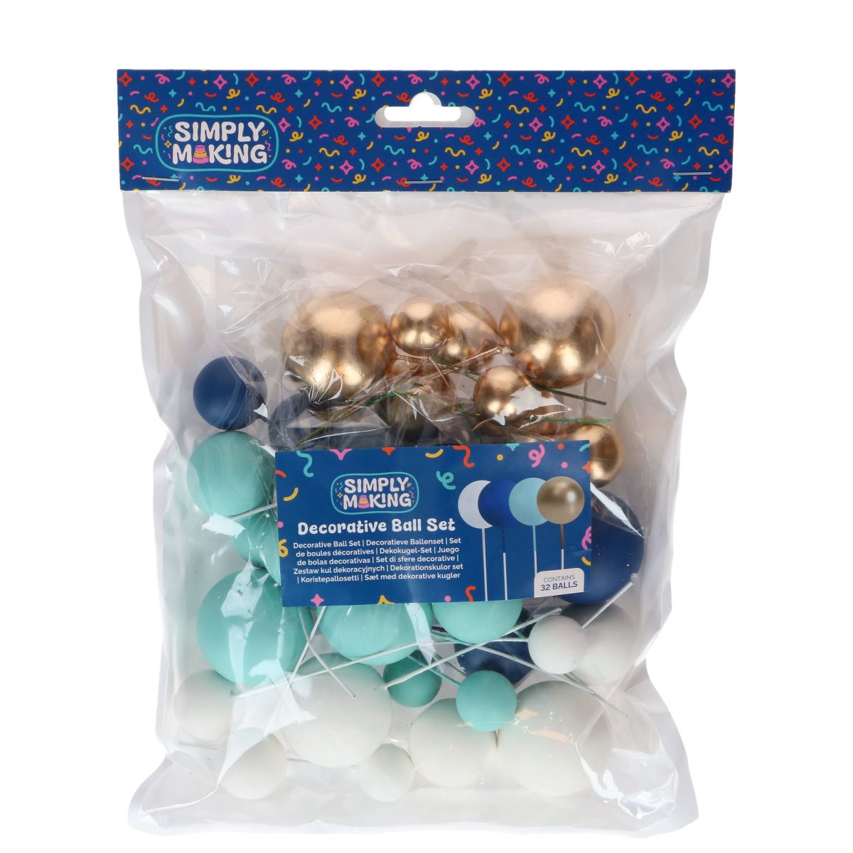 Dekorativt ballsett Turkis og gull 32pk