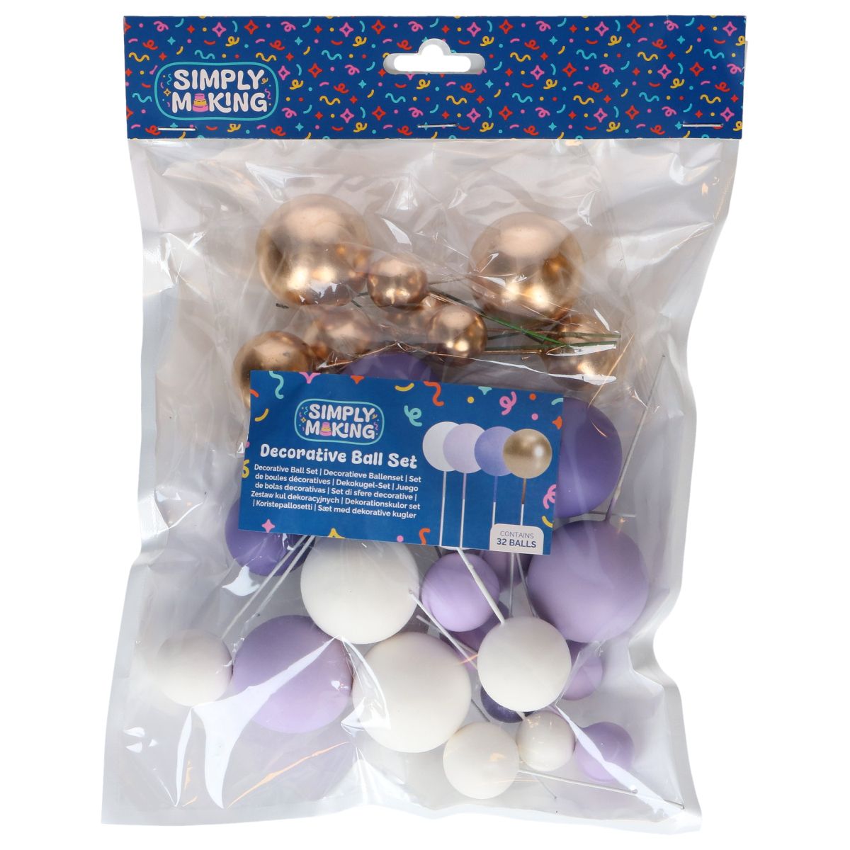 Dekorativt ballsett lilla ombre og gull 32pk