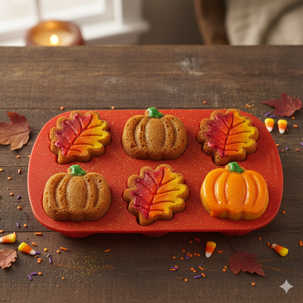 Silikonform Mini, Pumpkin/Leaf, 6 hull