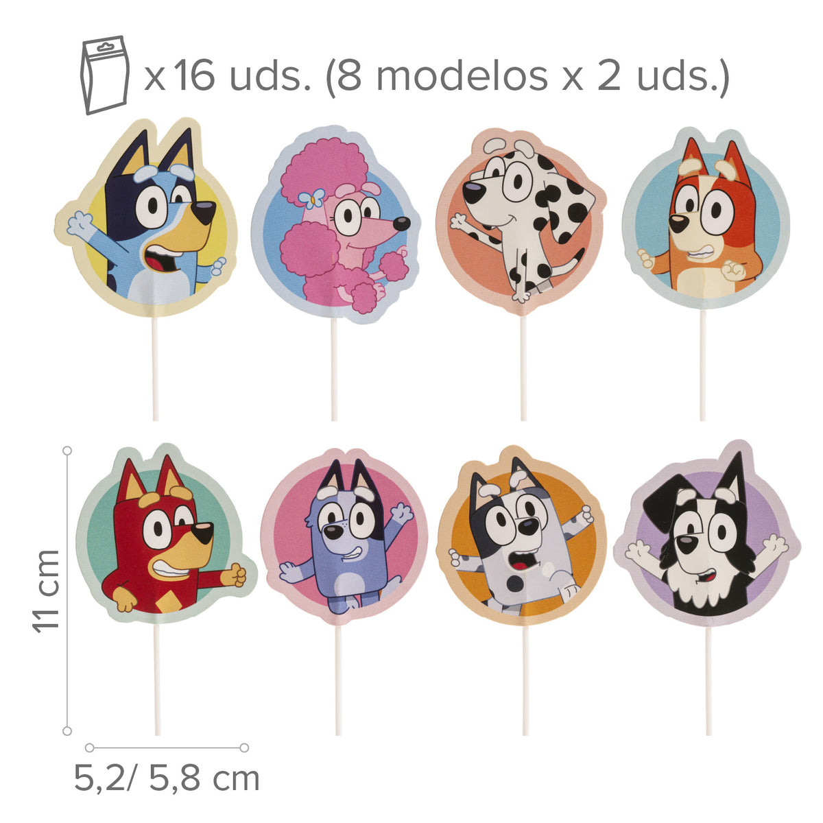 Kaketopper Bluey og Bingo 16stk