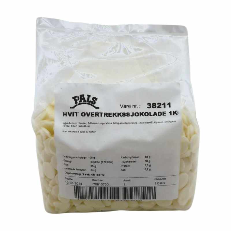 Pals Overtrekkssjokolade Hvit 1kg