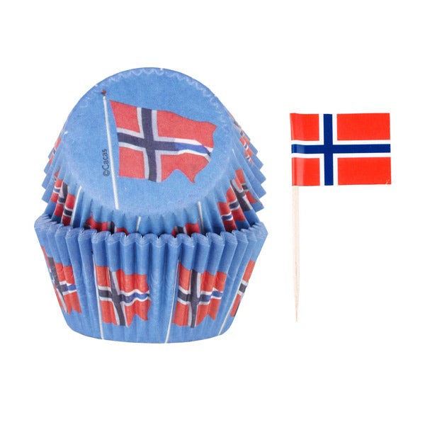 Muffinsform STD Norske flagg 50 stk m/10 sticks