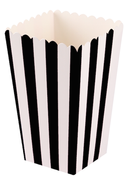 Boks Popcorn Svart/Hvit Striper, 6 stk