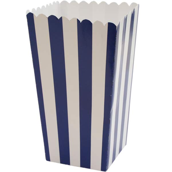 Boks Popcorn Blå/Hvit Striper, 6 stk