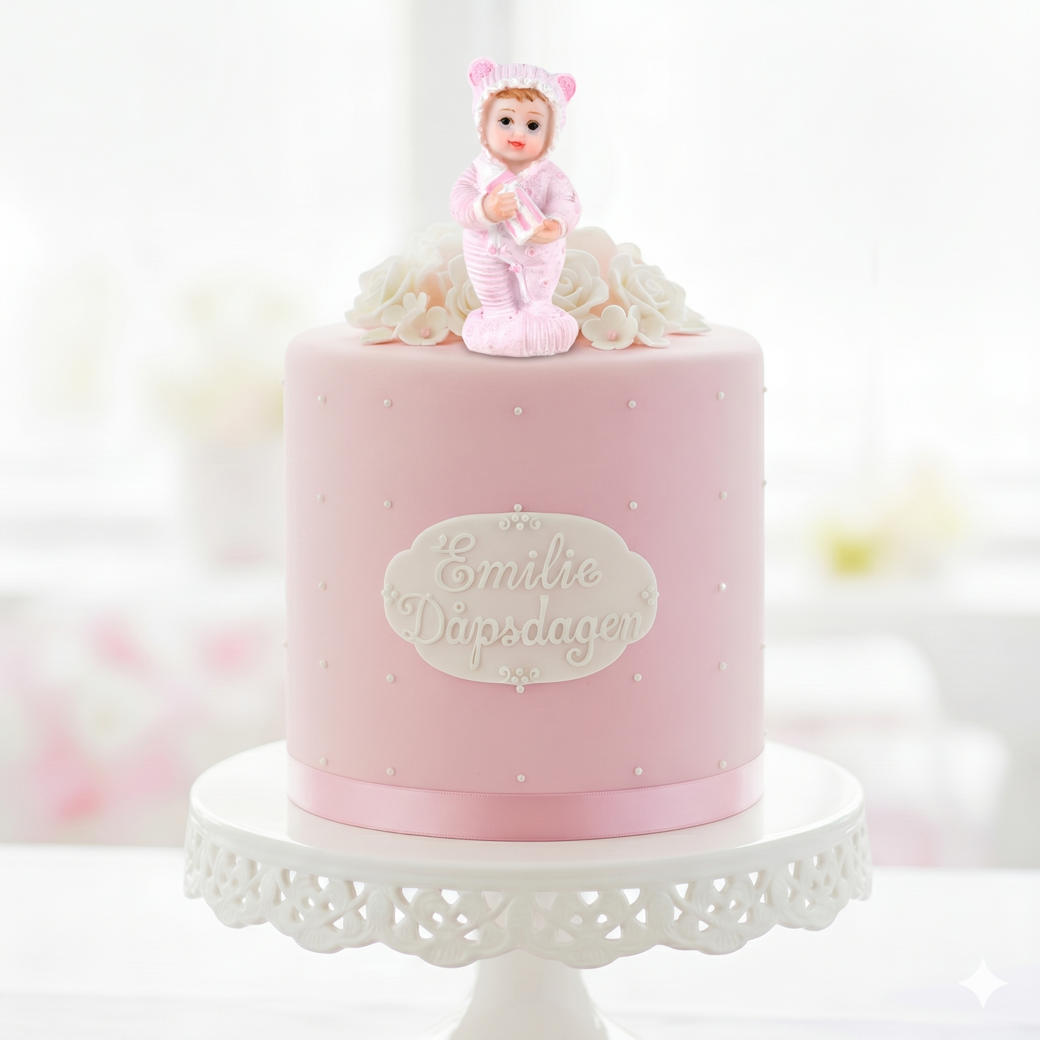 Baby med flaske, 7,5 cm, Rosa