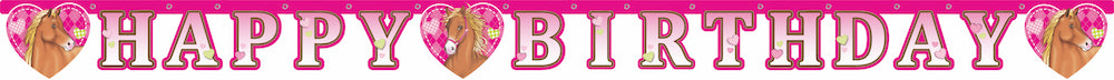Banner i papp Hest med Happy Birthday
