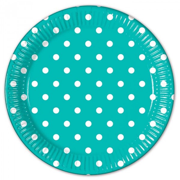 Papptallerken Turkis med prikke 23 cm, 8 stk