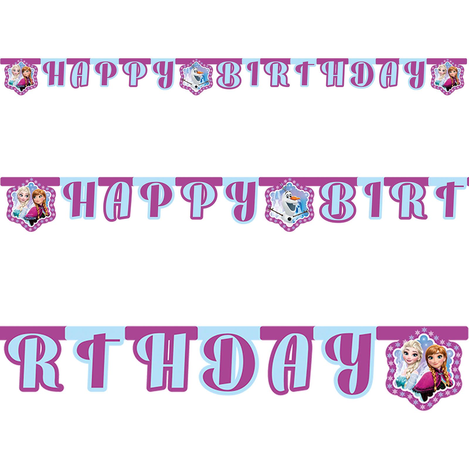 Banner i papp Frozen med Happy Birthday