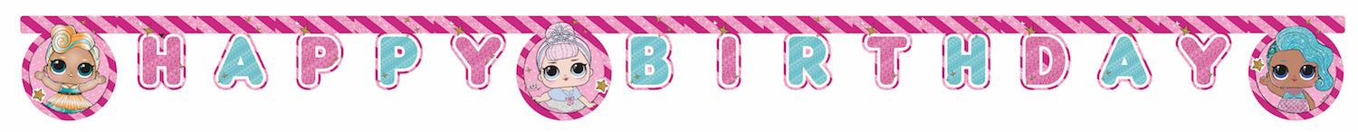 Banner i papp LOL Glitter med Happy Birthday