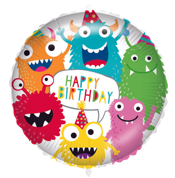 Ballong Monsters Happy Birthday Folie 46 cm