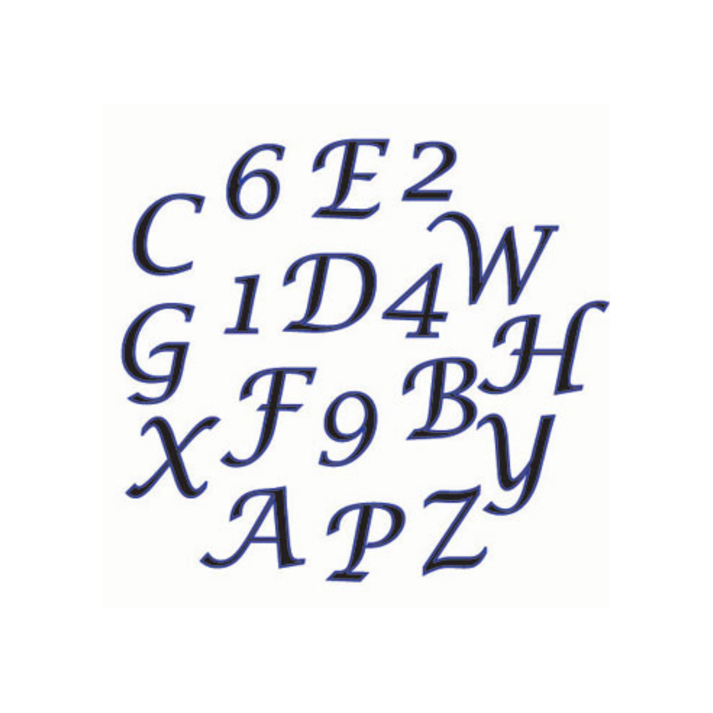 Utstikke Alfabet & Num.sett, Script Upper Case 2cm