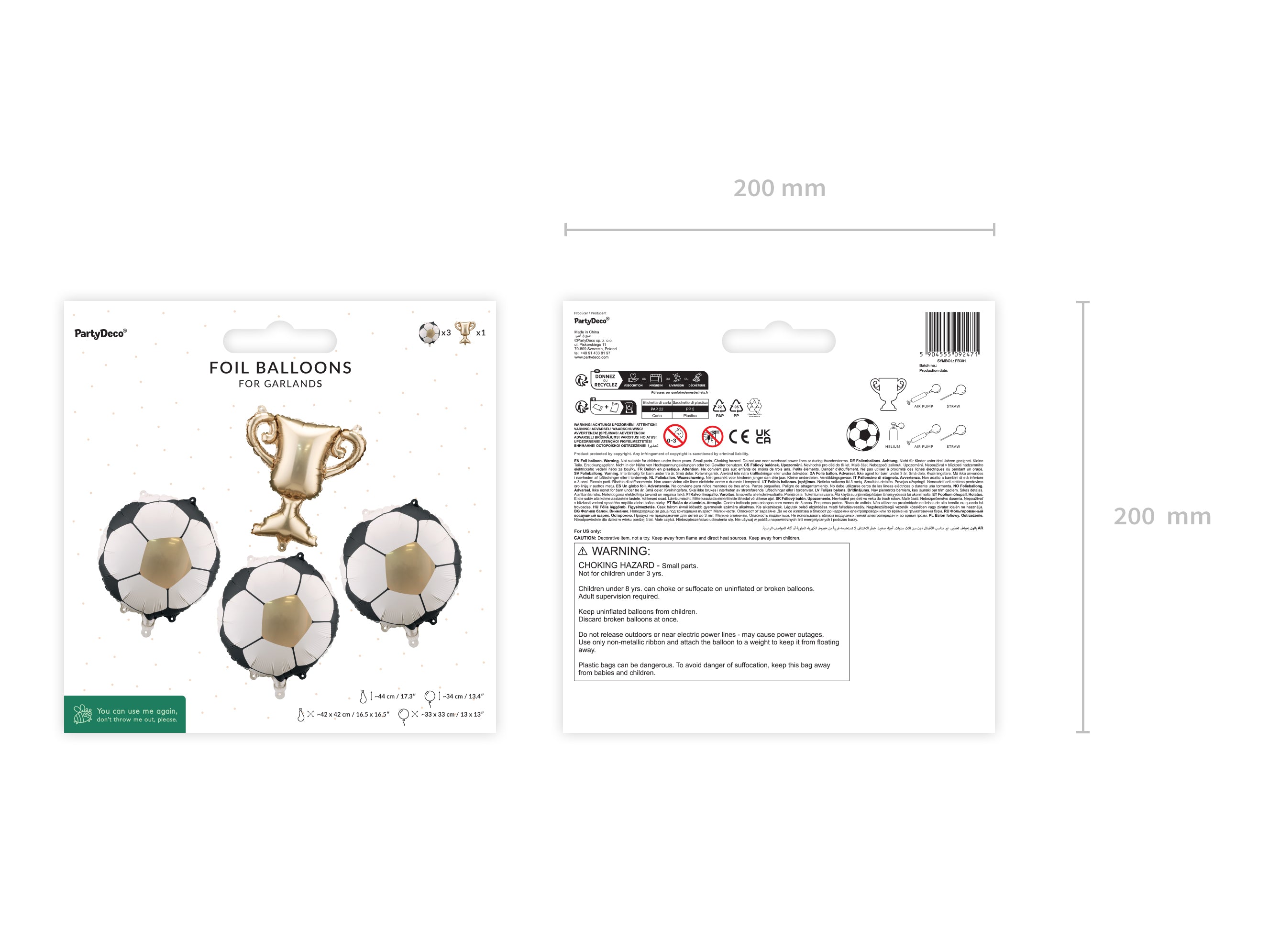 Folieballong fotball og trofé 34 cm