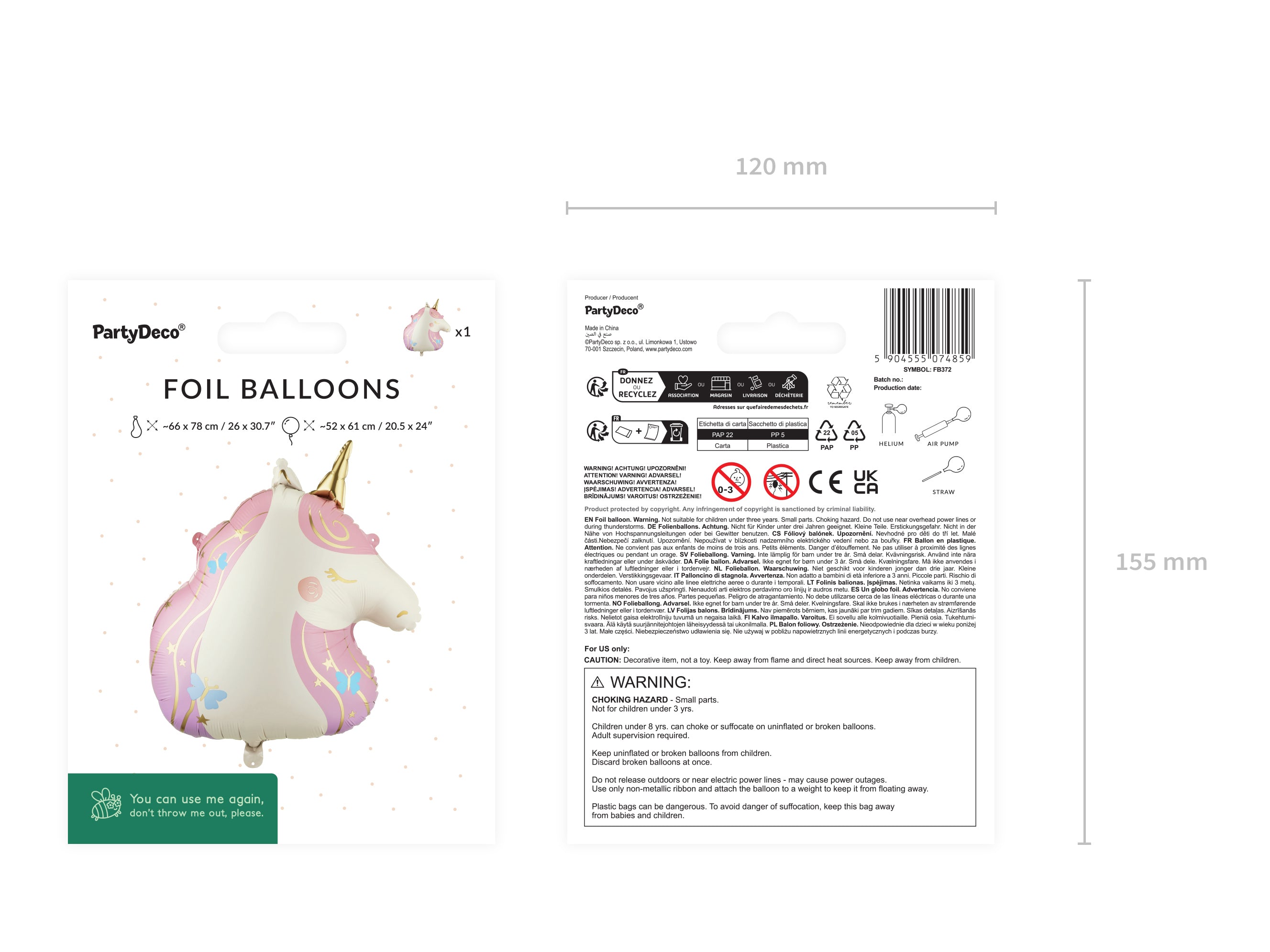 Folieballong Unicorn, 52x61 cm