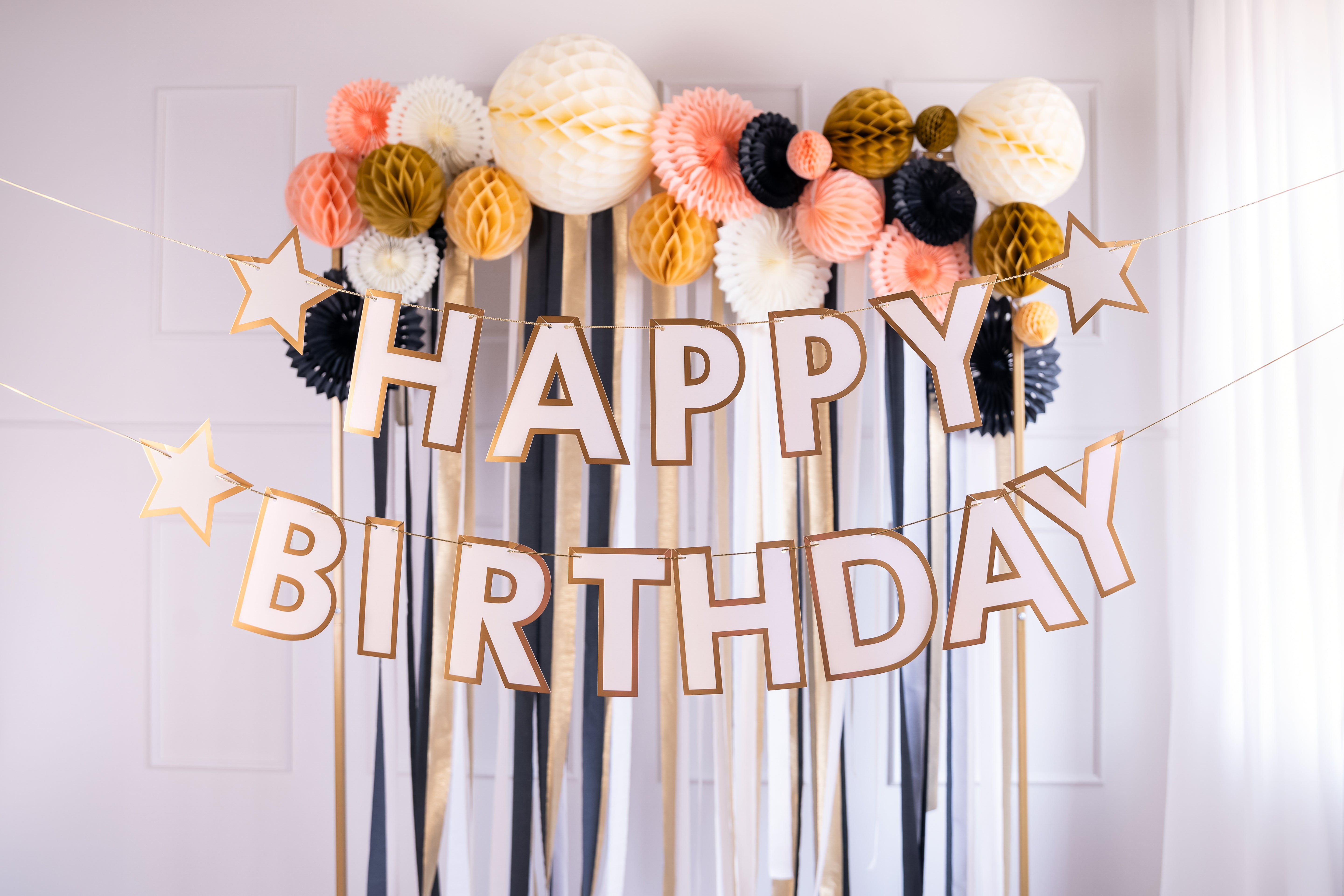 Banner Happy Birthday Gull Stjerne