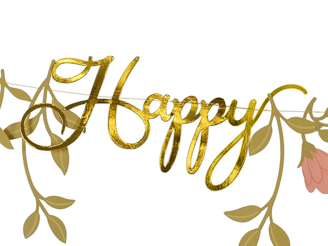 Banner Happy Birthday Blomster Gull